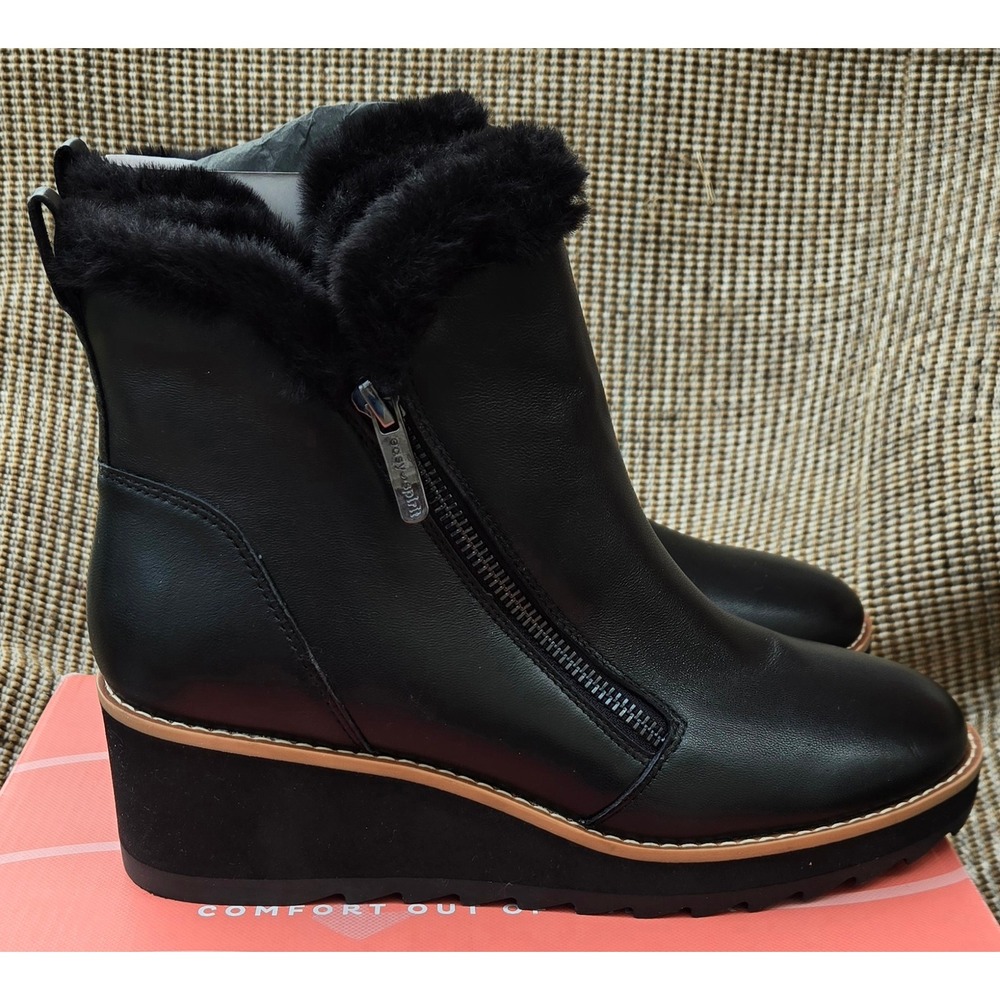 Easy Spirit Jane Womens Black Faux Fur Wedge Ankle Boots 7.5 M Comfort Booties